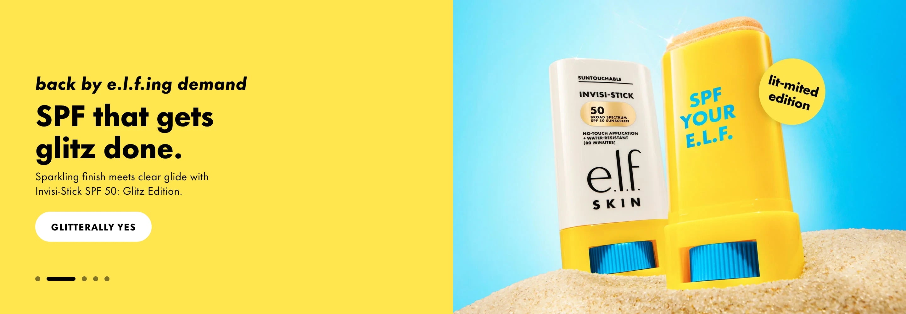 Back by e.l.f.ing demand. SPF that gets glitz done.